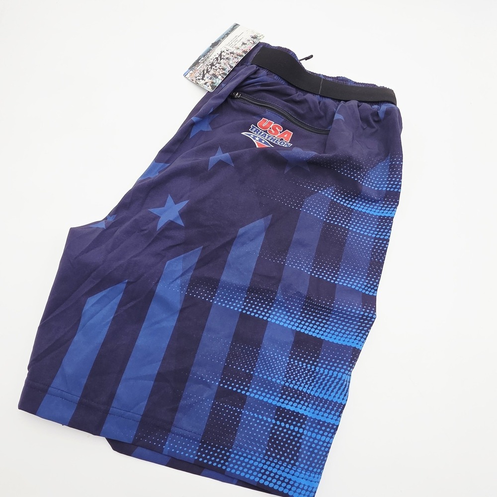 Zoot Men's Lined Running Shorts Size XL Team USA Triathlon Blue Star 7" Ins‎ NWT